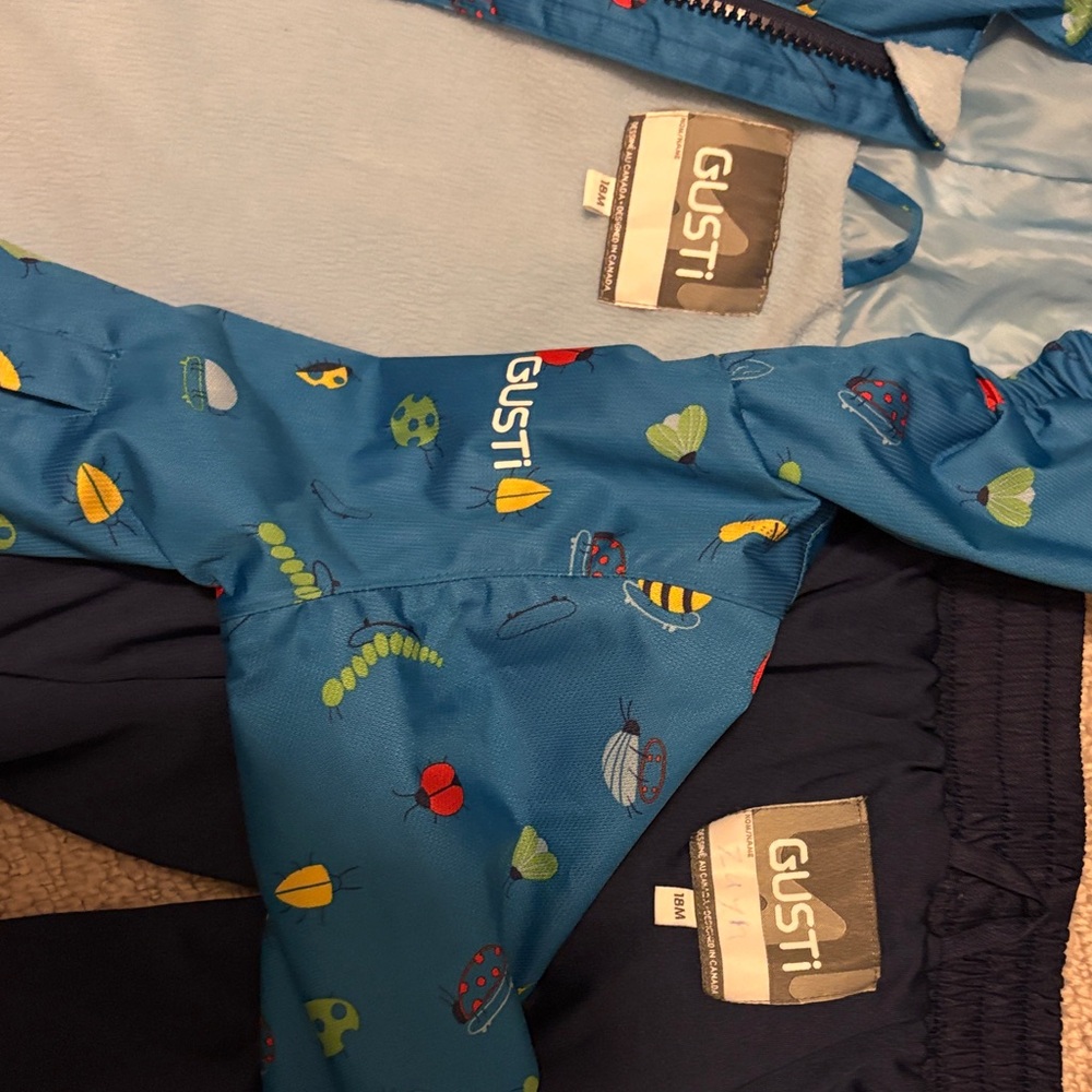 Kids Blue Bug-Print Hooded Rain Jacket and Waterproof Pants